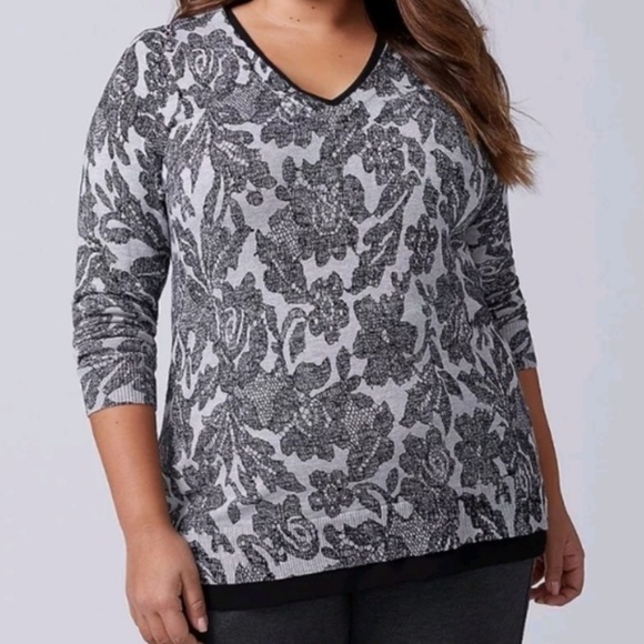 Lane Bryant Printed Chiffon Trim Sweater Size 18/20 - Picture 1 of 6